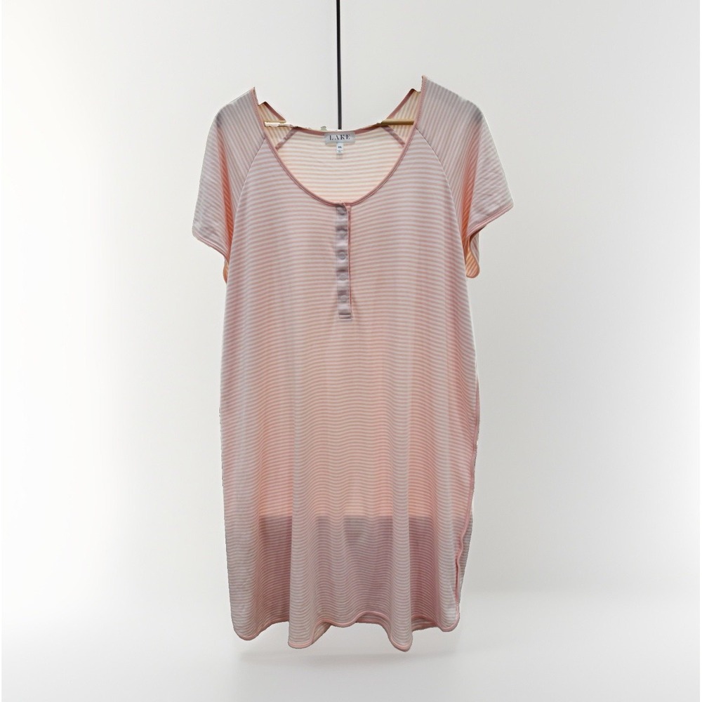 LAKE 100% Pima Cotton Knit Maternity Nightgown English Rose Striped Button XXL